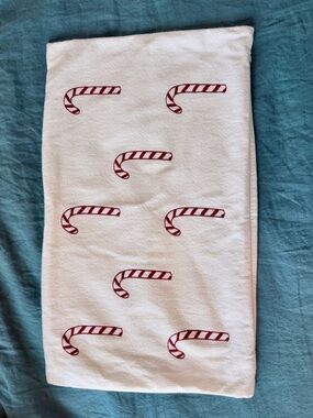 Pottery Barn Embroidered White Throw Pillow Holiday Candy Cane Themed 16x26